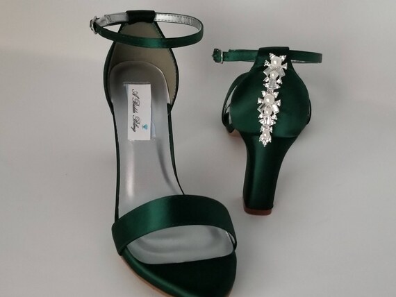 Hunter Green Wedding Shoes Crystal Design Hunter Green Bridal Shoes or PICK FROM 100 COLORS Green Wedding Heels Green Bridal Heels