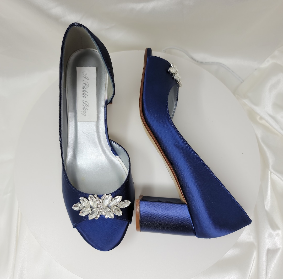 navy block heel wedding shoes