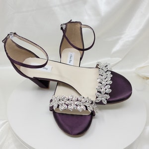 Eggplant Purple Bridal Shoes Sparkling Crystal Design Purple Chunky Heels Purple Block Heel Wedding Shoes OVER 100 COLORS Purple Block Heels