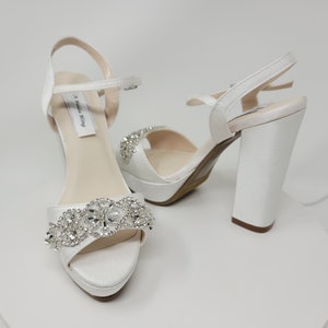 Ivory Bridal Shoes Crystal Design Ivory Block Heel Wedding Shoes Ivory Platform Wedding Shoes Ivory Platform Bridal Shoes OVER 100 COLORS