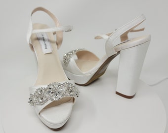 Ivory Bridal Shoes Crystal Design Ivory Block Heel Wedding Shoes Ivory Platform Wedding Shoes Ivory Platform Bridal Shoes OVER 100 COLORS