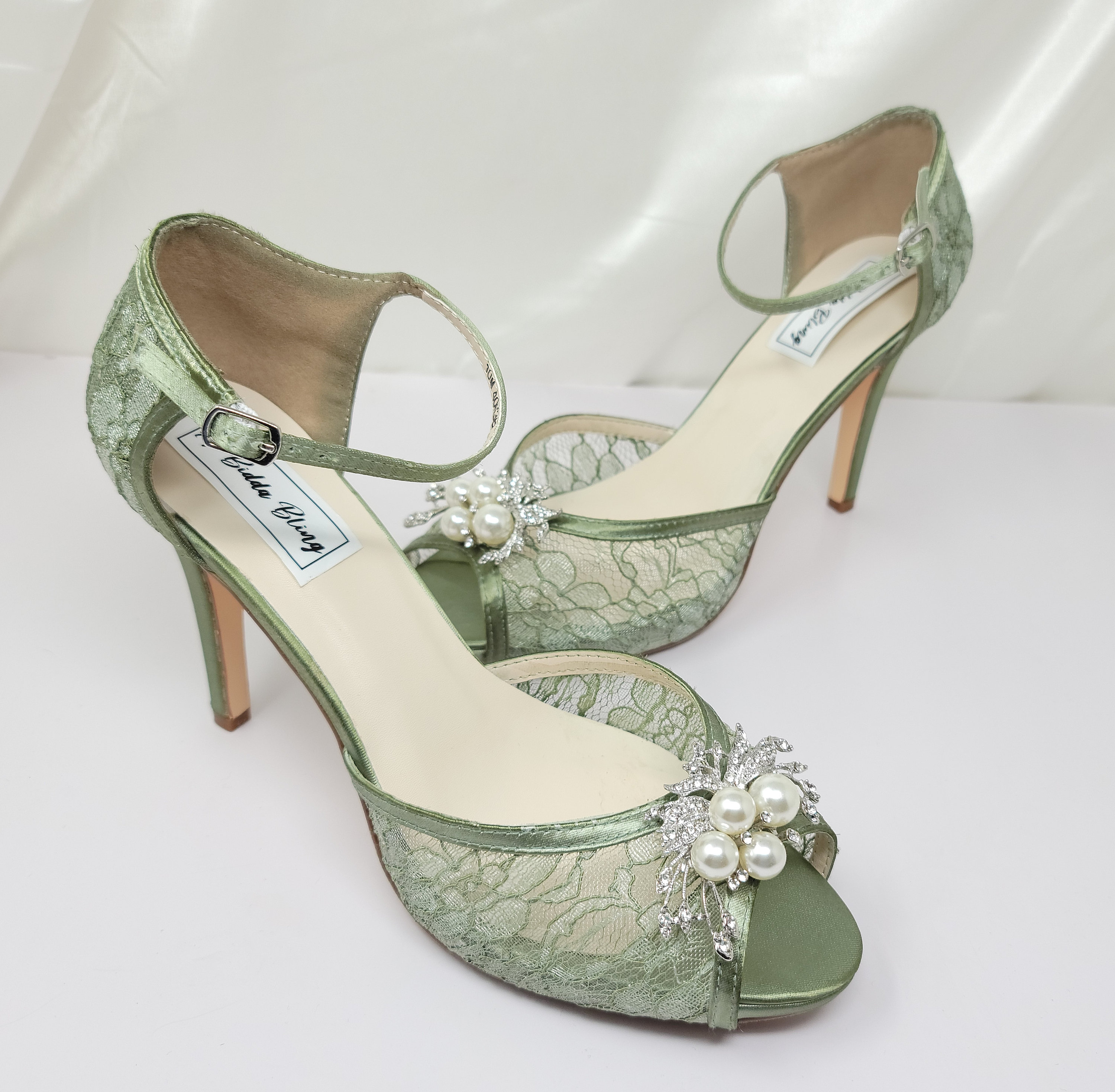 Sage Green Wedding Shoes Sage Green Bridal Shoes Pearl and Crystal