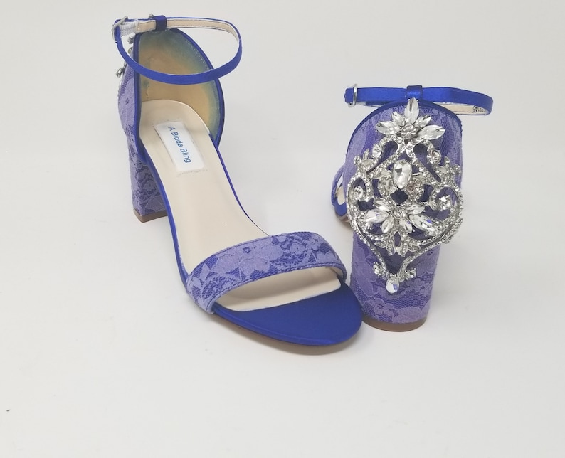 Block Heels Blue Lace Wedding Shoes Blue Lace Chunky Heels - Etsy