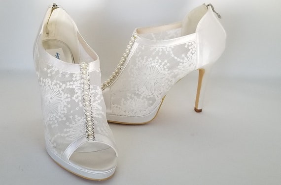 Lace Wedding Shoes with Pearl and 