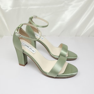 sage green block heel wedding shoes with ankle strap