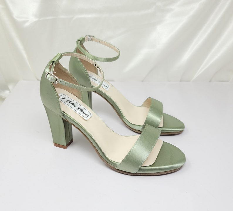 sage green block heel wedding shoes with ankle strap