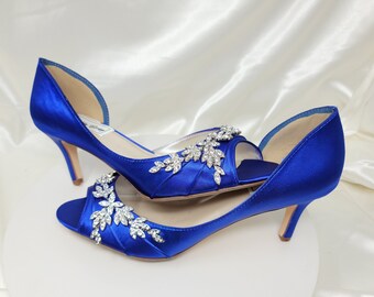Blue Wedding Shoes Blue Bridal Shoes With Imported Crystal Design Royal Blue Wedding Shoes Royal Blue Bridal Shoes PICK FROM 100 COLORS Etsy
