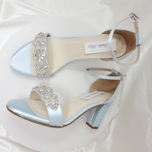 Baby Blue Wedding Shoes Crystal Applique Design Chunky Heels Baby Blue Block Heel Wedding Shoes OVER 100 COLORS Blue Wedding Shoes