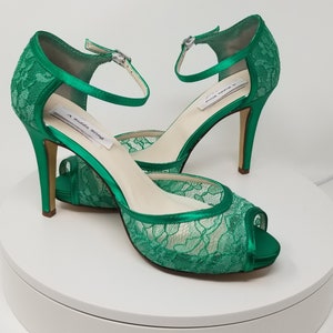 Emerald Green Wedding Shoes Emerald Green Bridal Shoes Emerald Green Lace Wedding Shoes Lace Bridal Shoes - Over 100 Colors Green Shoes