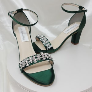 Green Wedding Shoes Crystals Chunky Heels Hunter Green Bridal Shoes Wedding OVER 100 COLORS Hunter Green Block Heels Chunky Heels