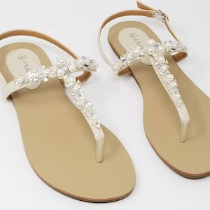 Ivory Wedding Sandals Ivory Bridal Sandals with Crystals and pearls Destination Wedding Sandals Beach Wedding Sandals Beach Wedding Shoes