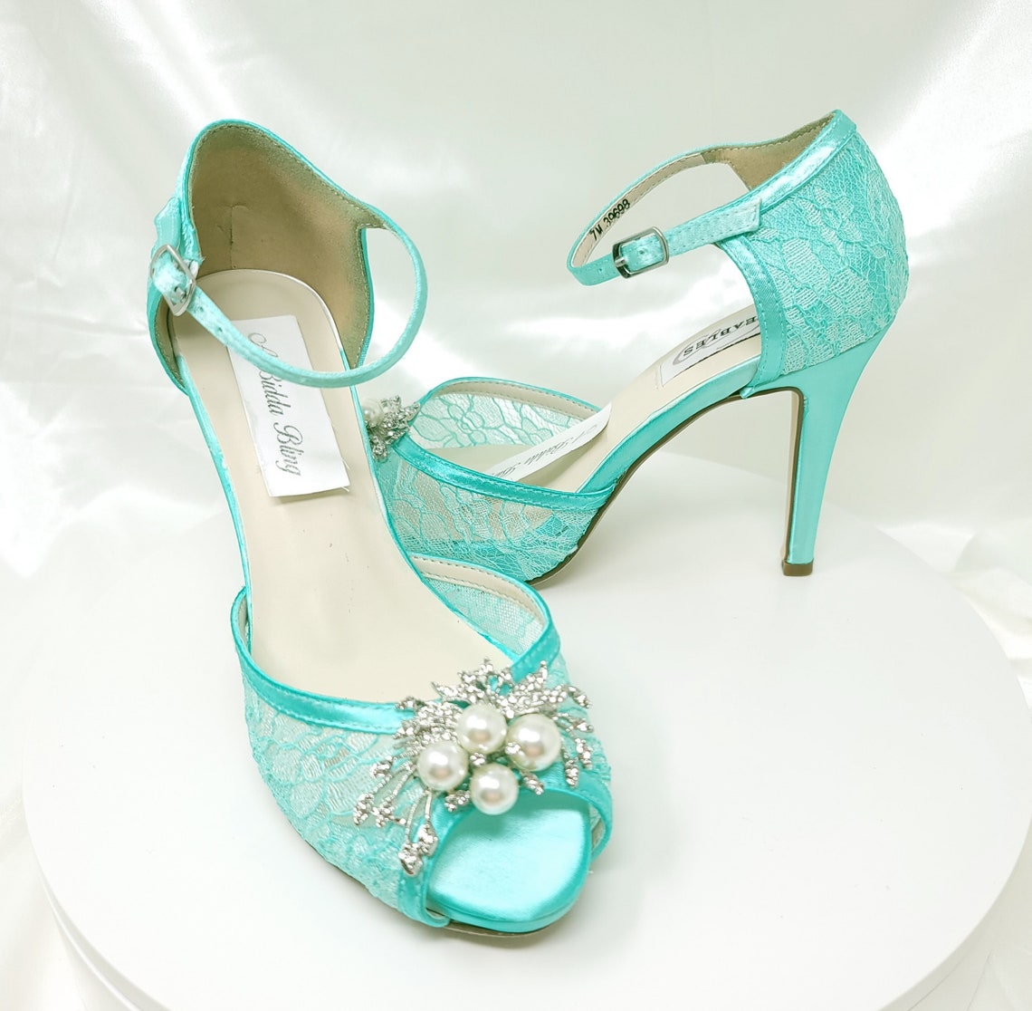 Aqua Wedding Shoes Blue Lace Bridal Shoes Sparkling Pearl and Etsy