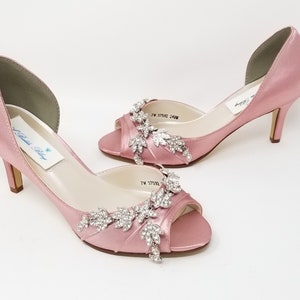Dusty Rose Wedding Shoes with Crystal Vine Rose Bridal Shoes Rose Bridal Heels Crystal Back Design PICK FROM 100 COLORS Rose Kitten Heels