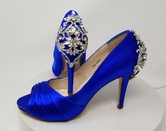 Blue Bridal Shoes with Crystal Heel Blue Wedding Shoes Royal Blue Wedding Shoes Royal Blue Bridal Shoes - Over 100 Color Choices