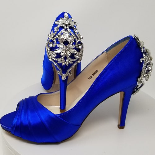 Blue Wedding Shoes Blue Bridal Shoes With Crystal Heel and - Etsy