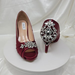 Burgundy Wedding Shoes Burgundy Bridal Shoes With Sparkling - Etsy