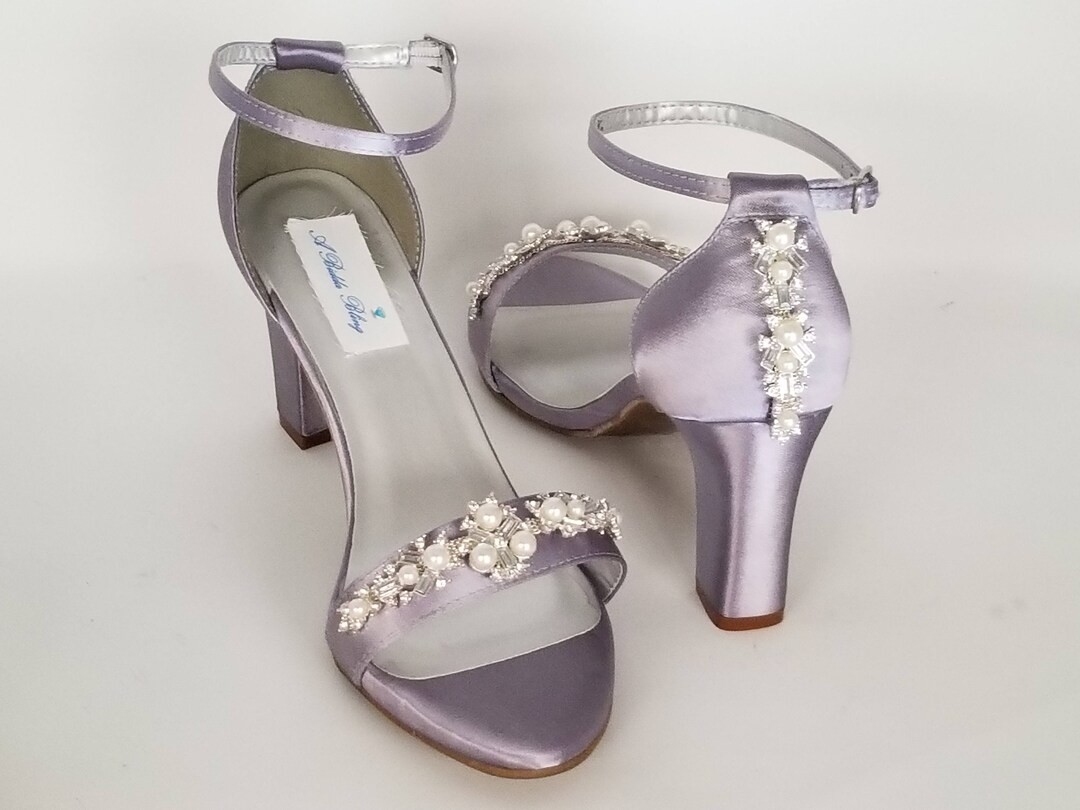 Purple Wedding Shoes Chunky Heels Purple Bridal Shoes Crystal and Pearl ...