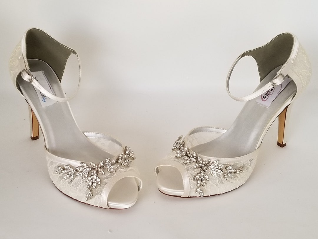 Ivory Lace Wedding Shoes With Sparkling Crystal Vine Design Ivory Lace ...