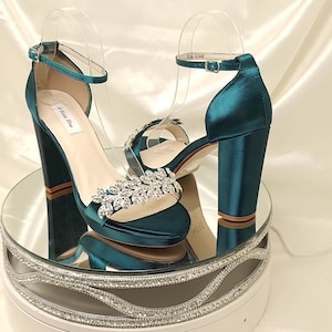 Teal Wedding Shoes with Silver Flower Design Teal Platform Bridal Heels Teal Platform Wedding Shoes Teal Platform Bridal Shoes 100 COLORS