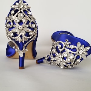 Blue Wedding Shoes Blue Bridal Shoes with Crystal Heel and Crystal Front Detail Over 100 Color Choices Royal Blue Shoes Cobalt Blue Shoes