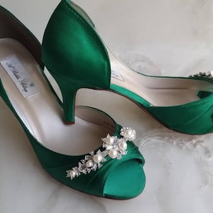 Emerald Green Bridal Shoes Emerald Green Wedding Shoes with Pearls and Crystals  or PICK FROM 100 COLORS Bridesmaid Shoes