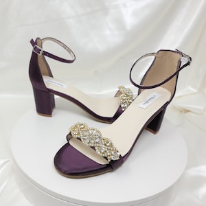 Eggplant Purple Wedding Shoes Sparkling Crystal Design Purple Chunky Heels Purple Block Heel Bridal Shoes OVER 100 COLORS Purple Block Heels