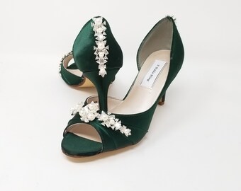 Hunter Green Bridal Shoes Hunter Green Wedding Shoes with Pearls and Crystals  or PICK FROM 100 COLORS Bridesmaid Shoes