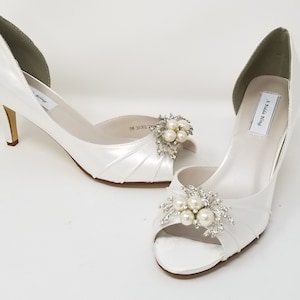 White Wedding Shoes with Pearl and Crystal Design White Bridal Shoes Ivory Heels OVER 100 COLORS White Bridal Heels Ivory Wedding Heels