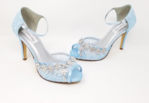 Blue Lace Wedding Shoes with Sparkling Crystal Vine Design | Etsy