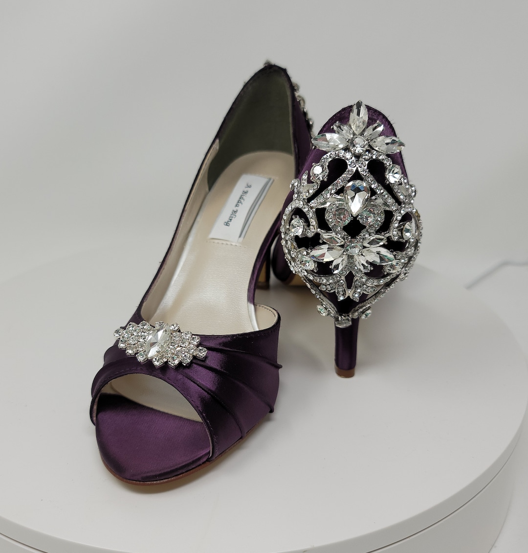 Purple Wedding Shoes Eggplant Purple Bridal Shoes Crystal Back Design ...