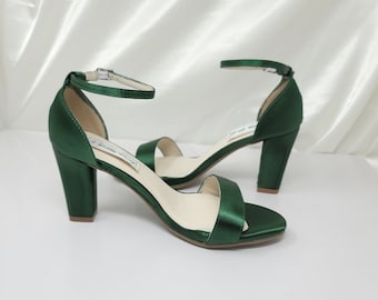 Hunter Green Block Heels Wedding Shoes Chunky Heels Green Bridal Shoes Block Heels 100 COLORS Hunter Green Block Heels Bridesmaid Shoes