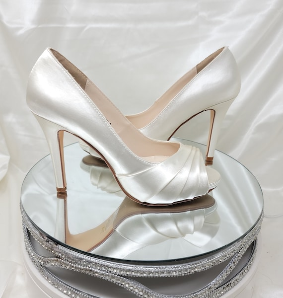 NEW SIZE 5 PLATFORM HIGH HEELS PROM SHOES IVORY/SILVER DIAMONTE PEEPTOE |  eBay