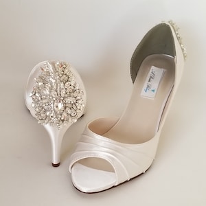 Ivory Bridal Shoes with Sparkling Crystal Back Applique Ivory Wedding Shoes White Bridal Shoes - Over 100 Color Choices to Pick From