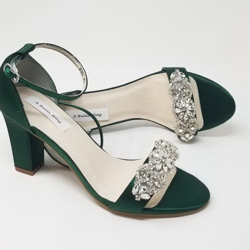 Hunter Green Wedding Shoes Chunky Heels Hunter Green Bridal | Etsy