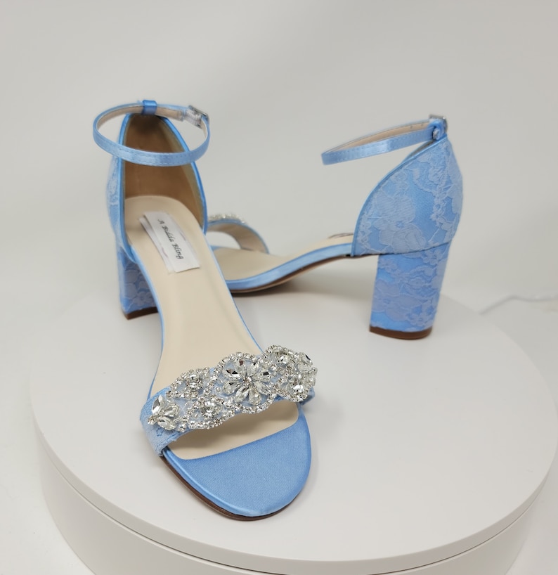 Blue Wedding Shoes Blue Lace Wedding Shoes Chunky Heels Blue - Etsy