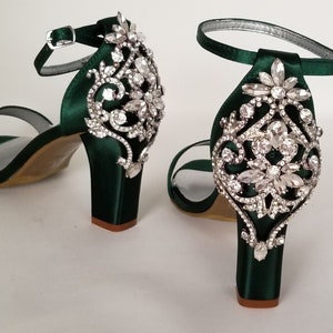 Hunter Green Bridal Shoes Chunky Heels Hunter Green Wedding Shoes Wedding Shoes 100 COLORS Crystal ack Design Hunter Green Bridesmaid Shoes