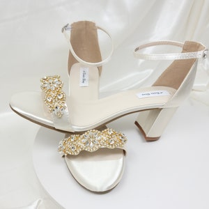Ivory Bridal Shoes Sparkling Crystal Gold Design Ivory Chunky Heels Ivory Block Heel Wedding Shoes OVER 100 COLORS Ivory Bridal Heels