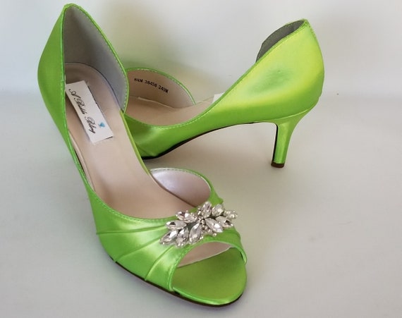 Lime Green Wedding Shoes With Sparkling Crystal Design Lime Etsy