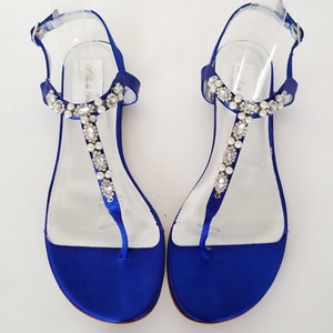 Blue Wedding Shoes Blue Wedding Sandals with Pearls and Crystals Blue Wedding Sandals Blue Bridal Sandals - Over 100 Color Choices