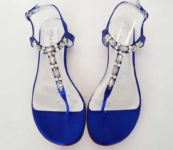 Blu matrimonio scarpe blu sandali da sposa con perle e | Etsy