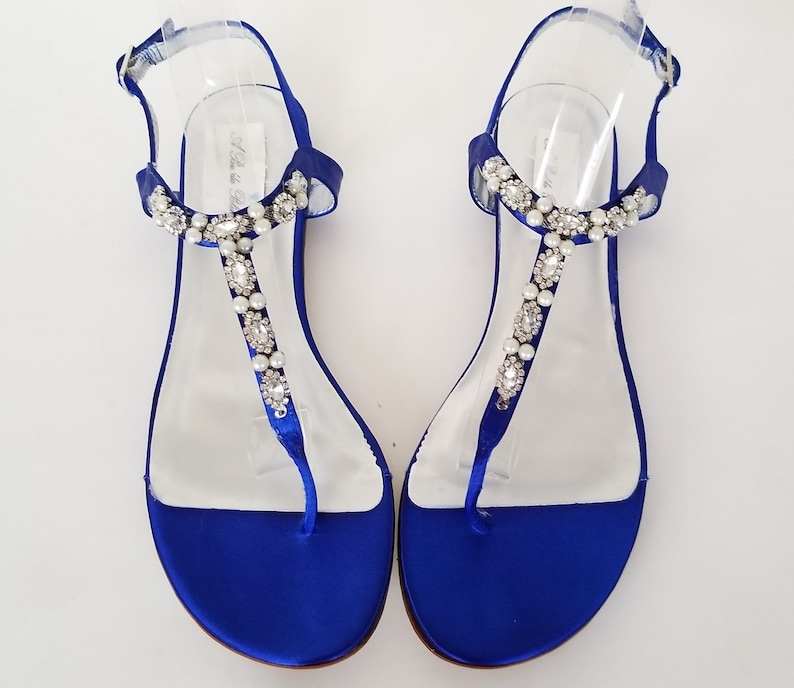 Blu matrimonio scarpe blu sandali da sposa con perle e | Etsy
