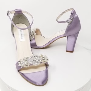 Purple Block Heels Purple Bridal Shoes Purple Chunky Heels Purple Wedding Shoes Crystal Applique OVER 100 COLORS Purple Bridesmaid Shoes