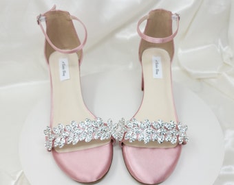 Dusty Rose Brautschuhe funkelnden Kristall Design Dusty Rose Chunky Heels Dusty Rose Brautschuhe Blockabsatz Hochzeitsschuhe ÜBER 100 FARBEN Rosa Hochzeit