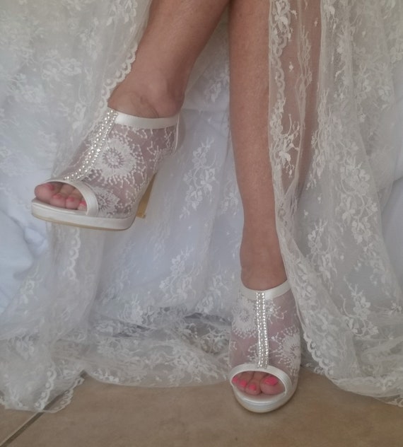 Zapatos de novia de encaje con acento de perlas y cristales - Etsy España