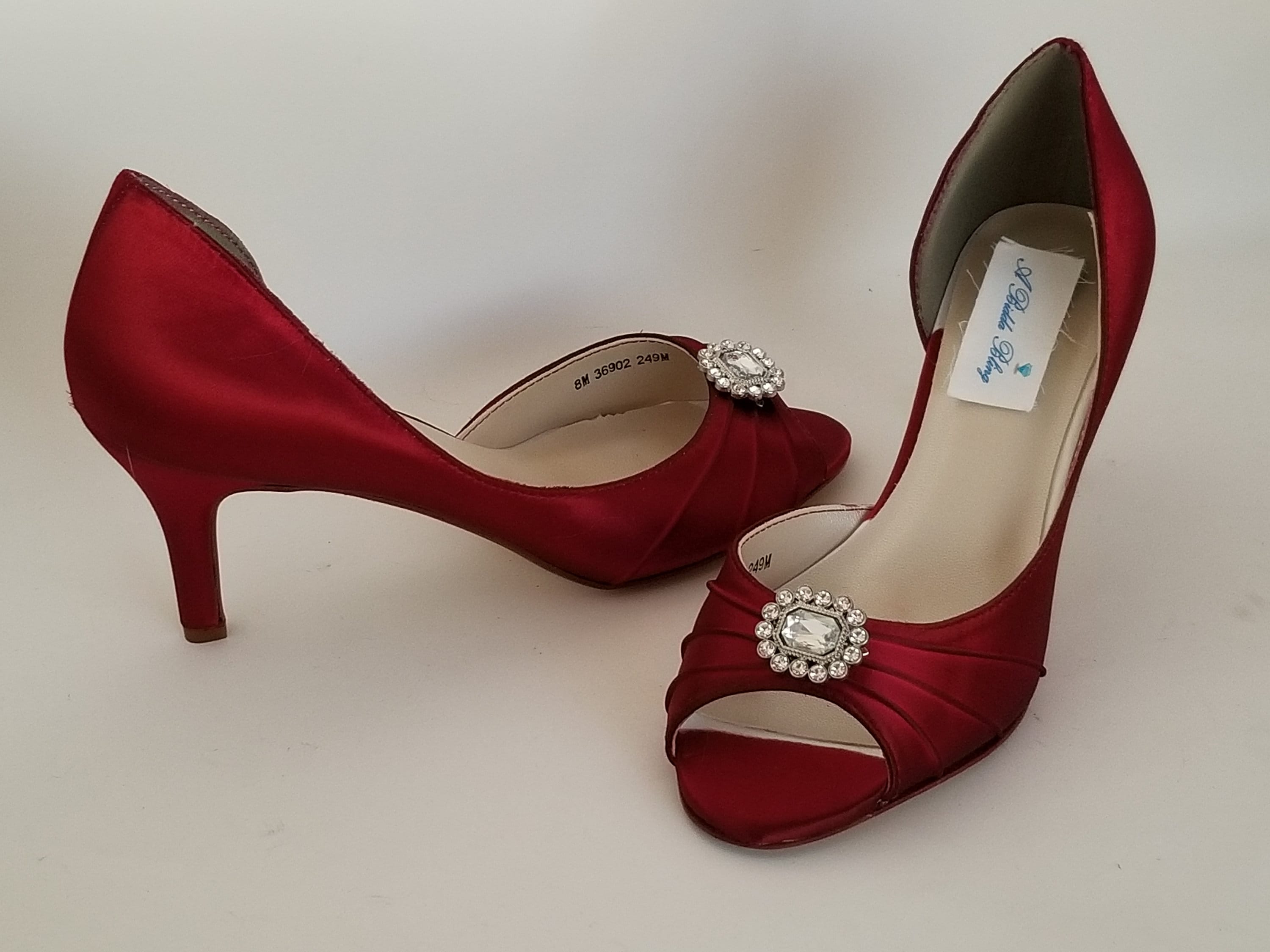 Red Wedding Shoes With Crystal Square 