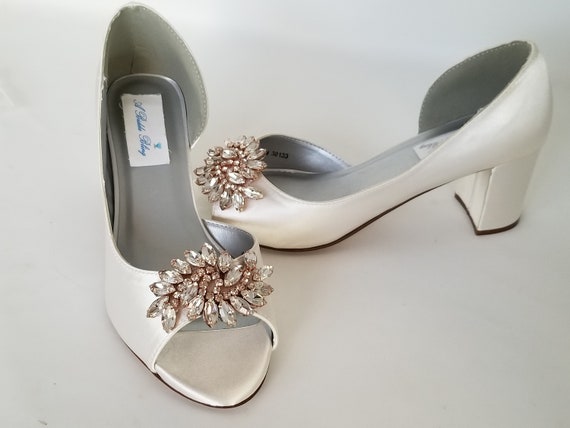 rose gold block heel wedding shoes