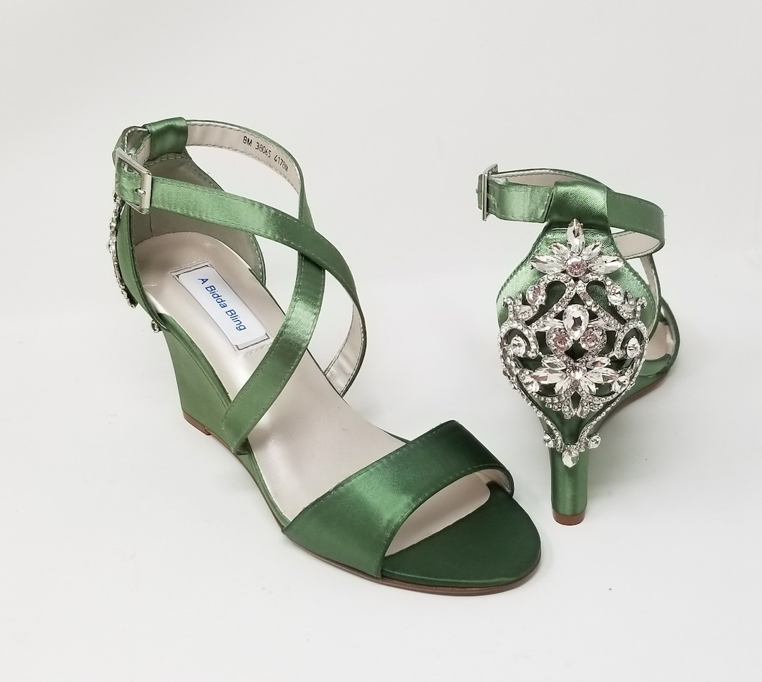 Green Wedge Wedding Sandals Green Bridal Shoes Green Wedding Shoes