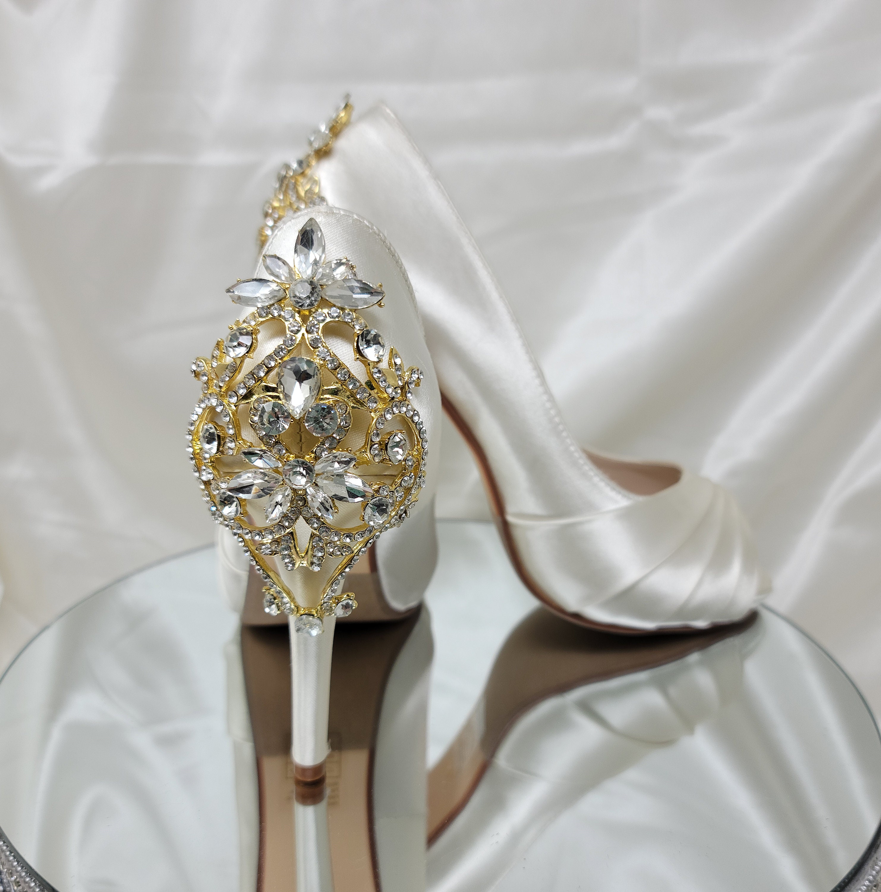 gold shoes with ivory wedding dress The Aurélie Wedding Dress
