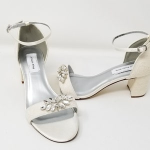 Ivory Wedding Shoes with Block Heel Crystal Detail Ivory Bridal Shoes with Block Heel Ivory Lace Bridal Shoes Lace Wedding Shoes 100 COLORS
