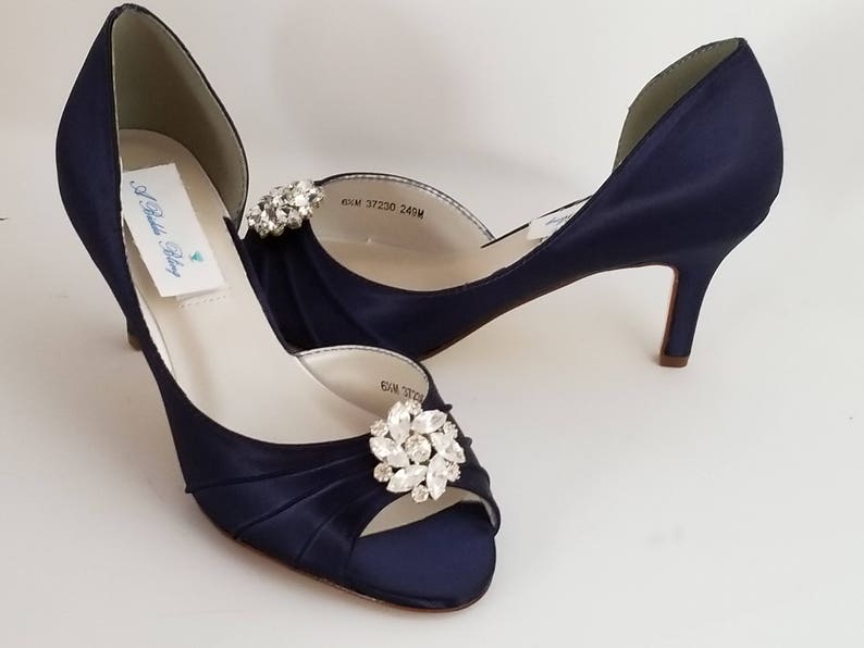 Navy Blue Wedding Shoes Crystal Flower Swirl Navy Blue Bridal | Etsy